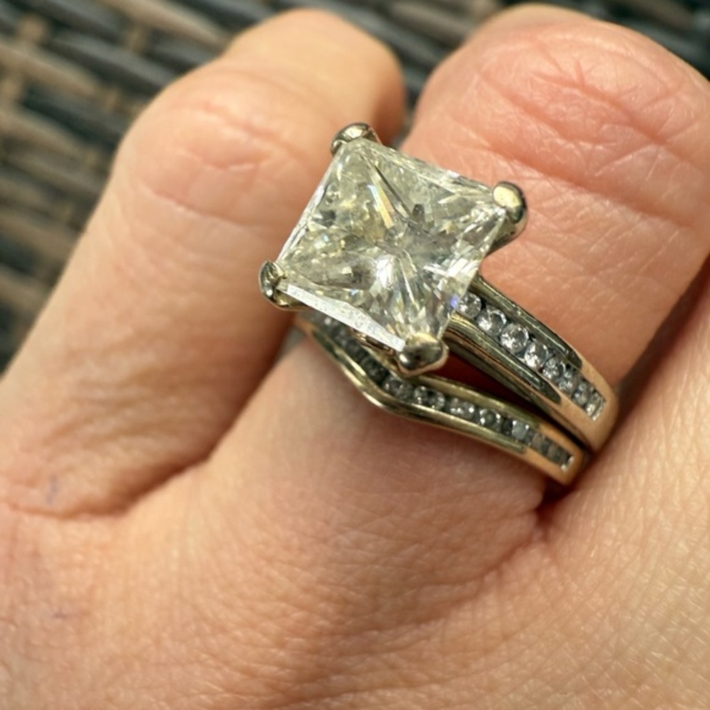 CERTIFIED 2.03 carat princess cut diamond engagement ring set  band pave sz 4.5
